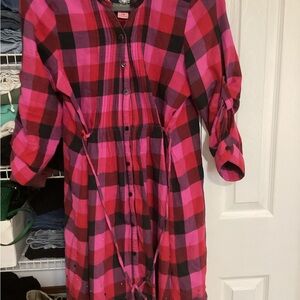 PINK Victoria's Secret Hot Pink and Red Plaid Button-Front Shirt Dress